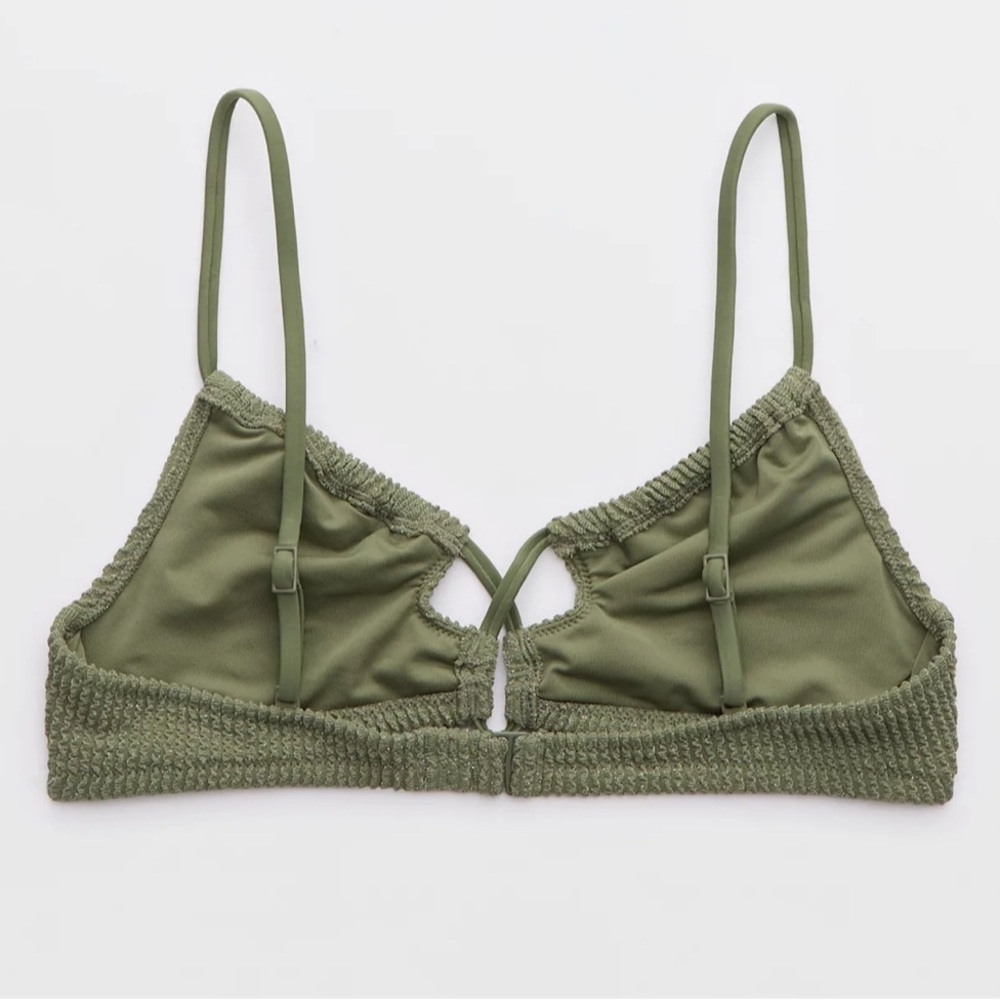 ⭐️ NWT AERIE Shimmery Crinkle Lace Up Scoop Bikini Top!! - Picture 2 of 14
